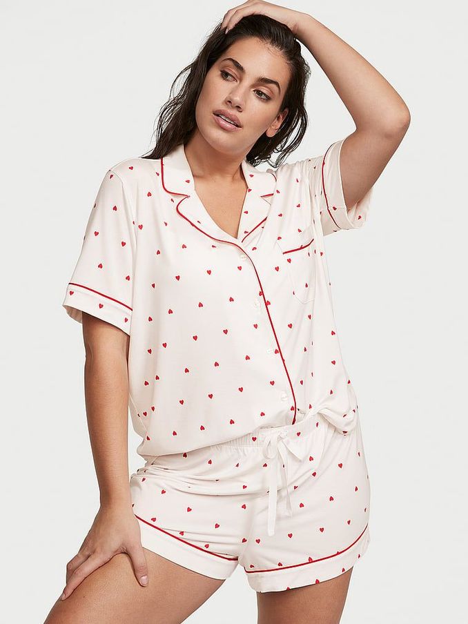 Coconut White Heart Dot Modal Short Pyjamas (K31631) | £27