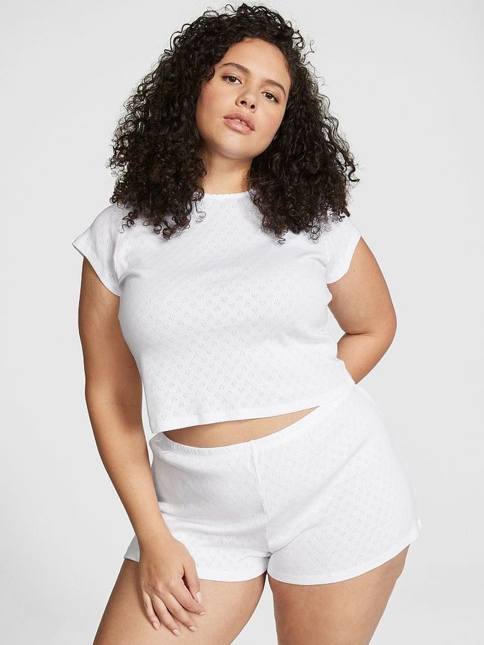 Optic White Heart Pointelle Short Pyjama Set (K31783) | £30