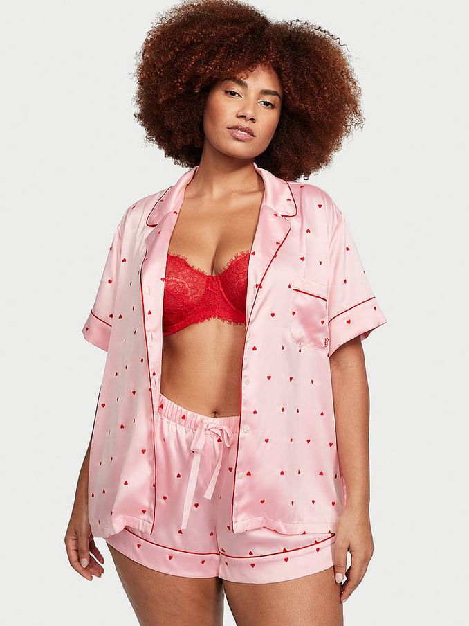 Pink Heart Satin Short Pyjamas (K31804) | £32