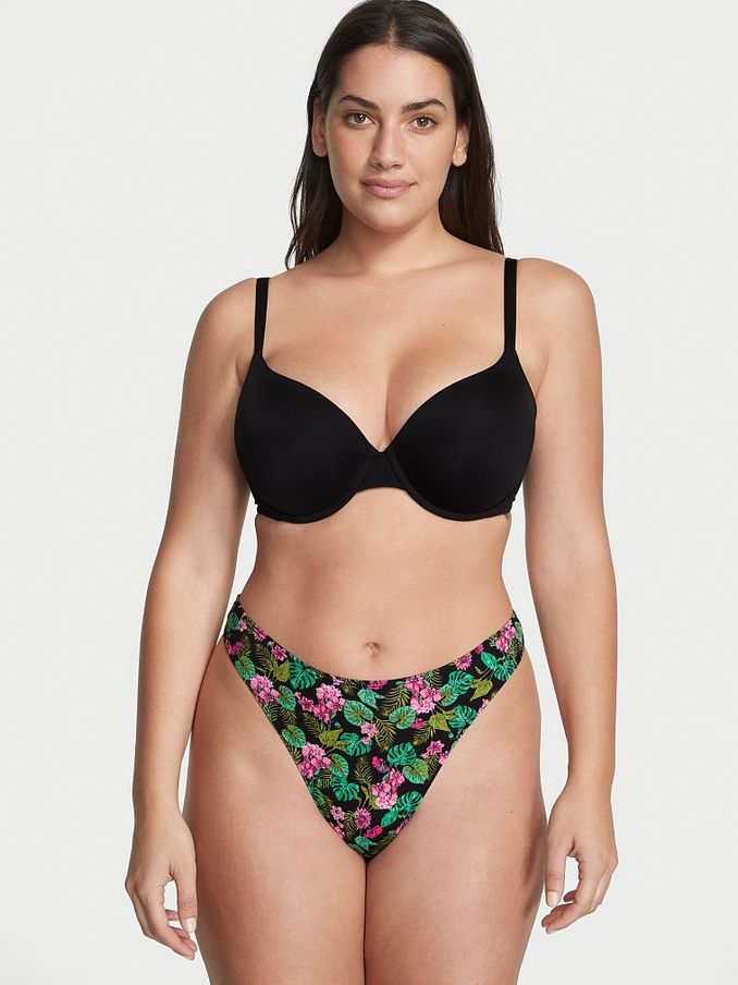 Black Tropical Oasis Cotton High Leg Thong Knickers (K32787) | £6