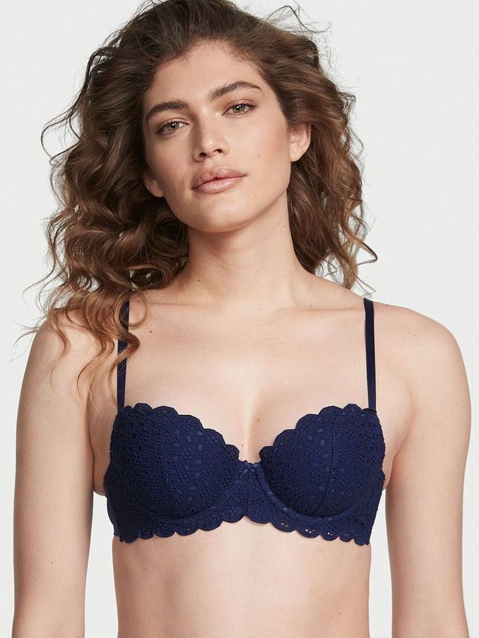 Ensign Navy Blue Lightly Lined Demi Broderie Scalloped Trim Bra (K32859) | £34