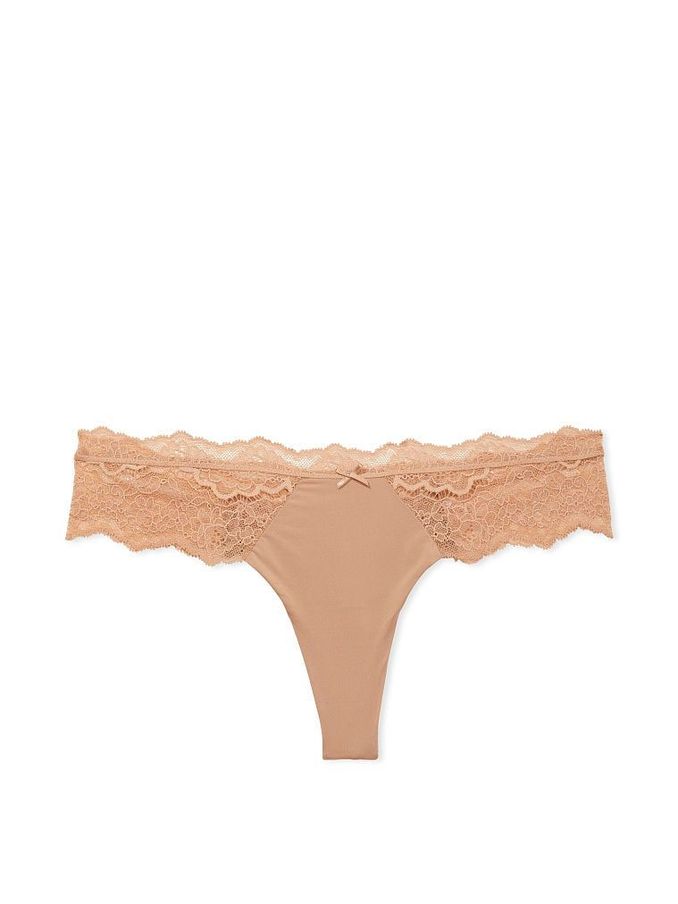 Sweet Praline Nude Lace Trim Thong Knickers (K33521) | £6