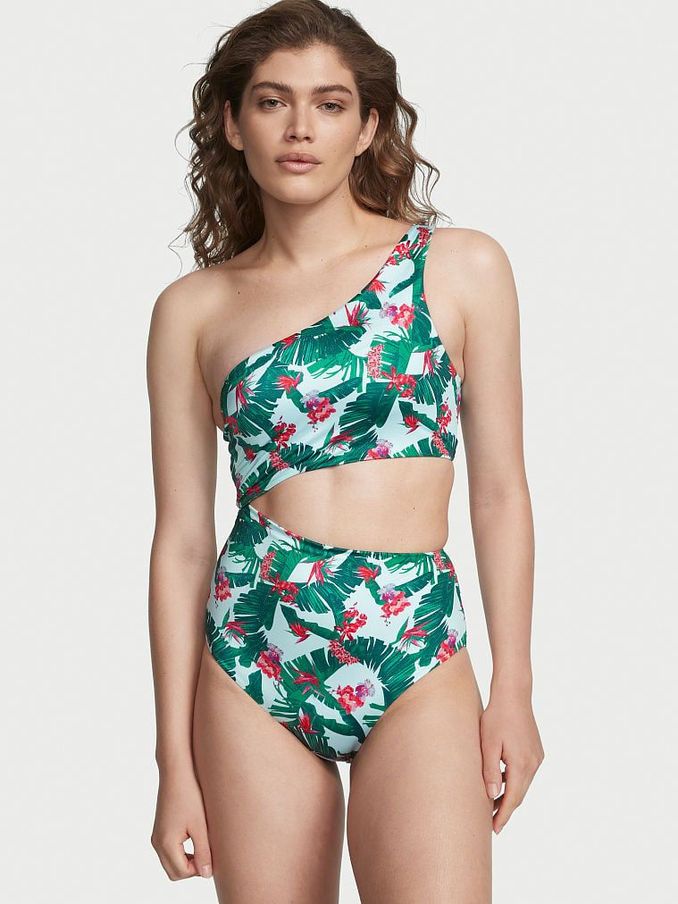 Blue Palm One Shoulder Swimsuit (K33538) | £29