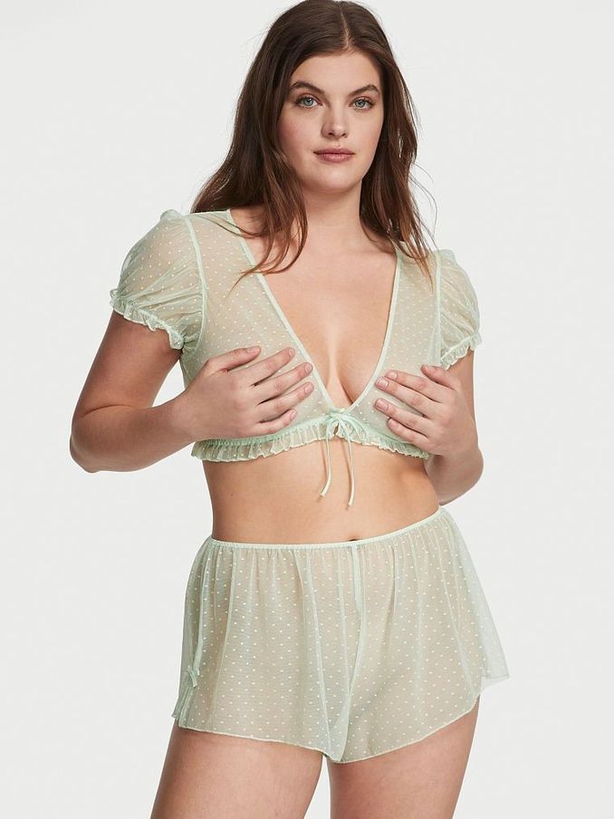 Honeydew Green Dotted Mesh Short Pyjama Set (K34823) | £39