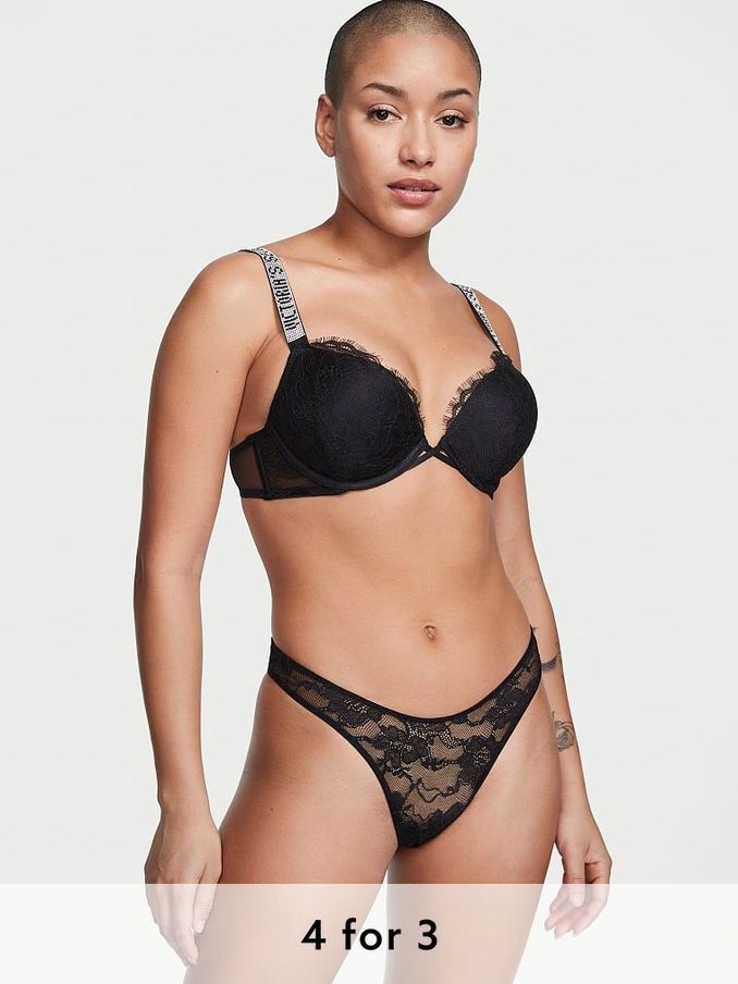 Black Shine Strap T-Bar Thong Knickers (K35175) | £20