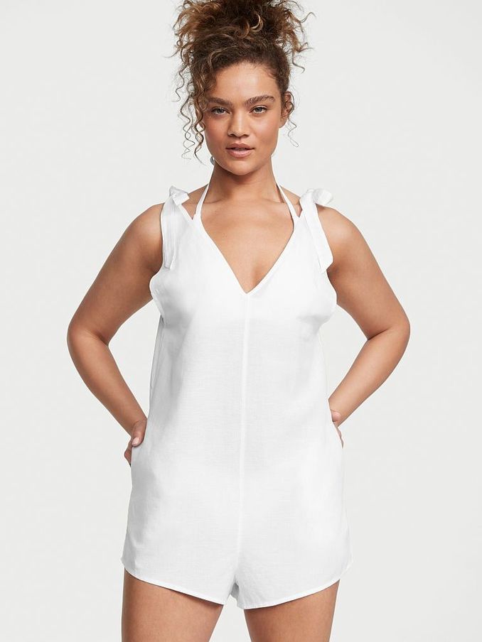 White Linen Playsuit Cover Up (K35400) | £22