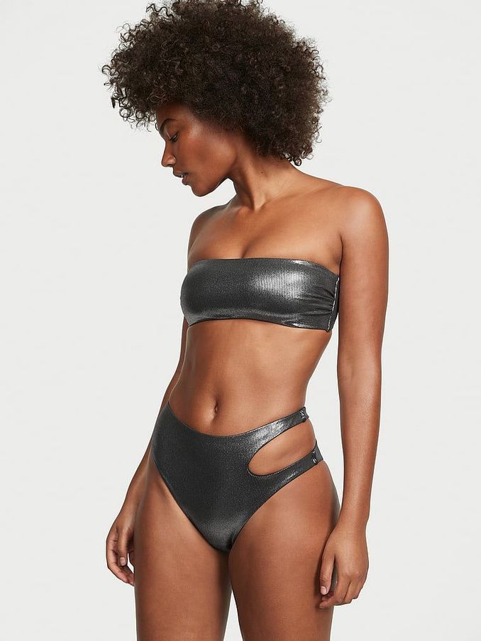 Silver Foil Rib Bandeau Swim Bikini Top (K37933) | £17
