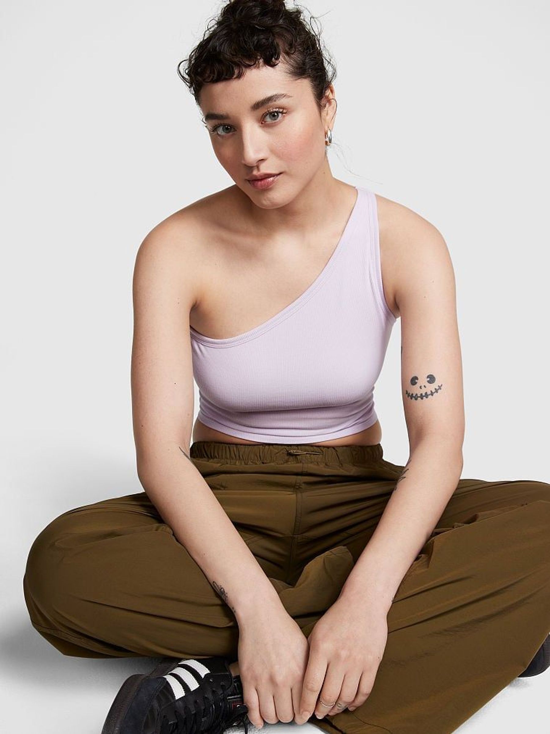 Purple Whisper Rib OneShoulder Crop Top Tank Top (K40662) | £6