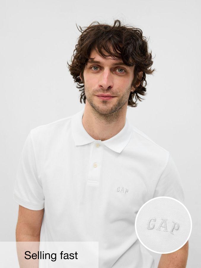 White Pique Logo 100% Cotton Short Sleeve Polo Shirt (K41017) | £20
