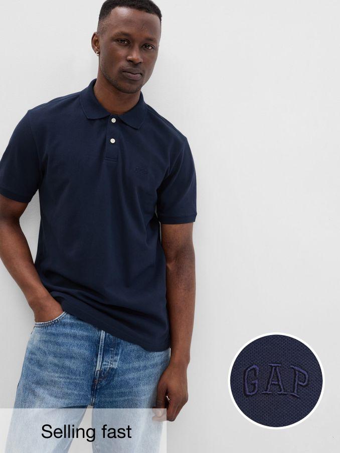 Dark Blue Pique Logo 100% Cotton Short Sleeve Polo Shirt (K41020) | £20
