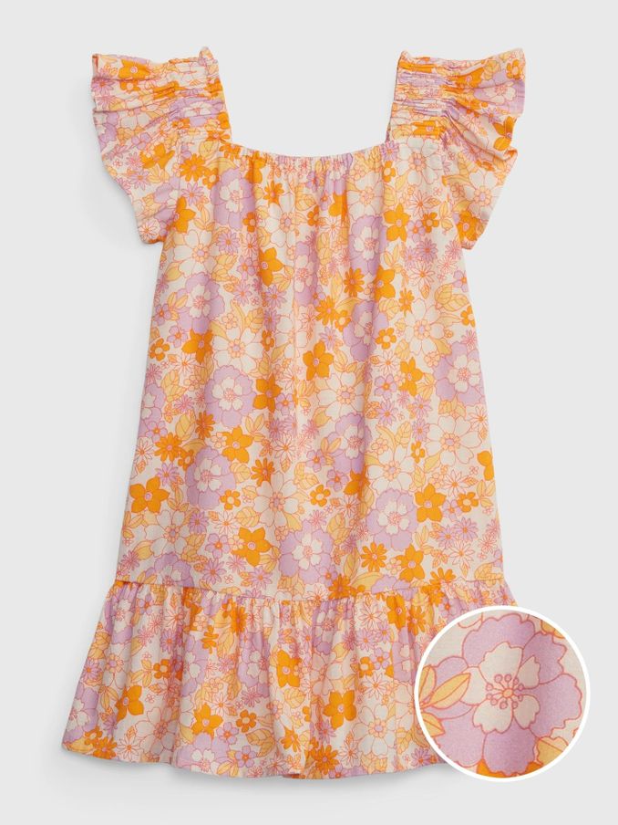 Pink and Orange Floral Crinkle Gauze Short Sleeve Dress (K41065) | £4