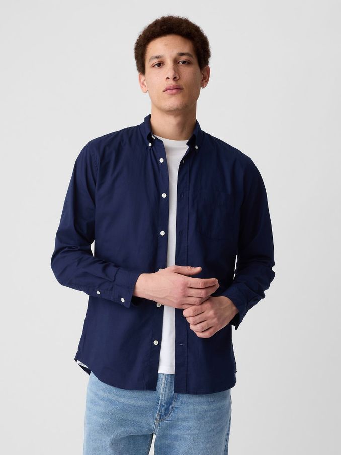 Navy Blue Stretch Button-Up Slim Fit Shirt (K41164) | £35