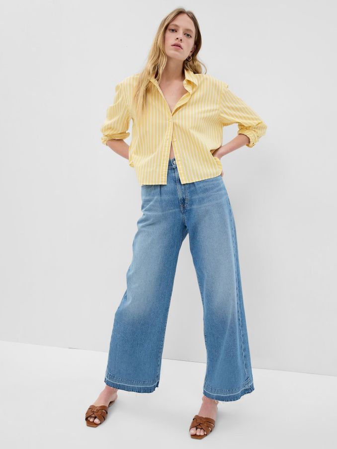 Yellow Stripe Organic Cotton Cropped Long Sleeve Shirt (K42177) | £18