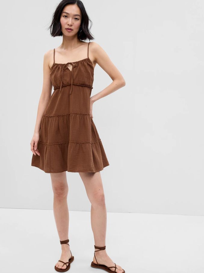 Crinkle Gauze Tiered Sleeveless Mini Dress (K42202) | £27