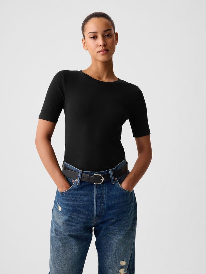 Black Short Sleeve Modern Cotton-Modal Crew Neck T-Shirt (K43864) | £20