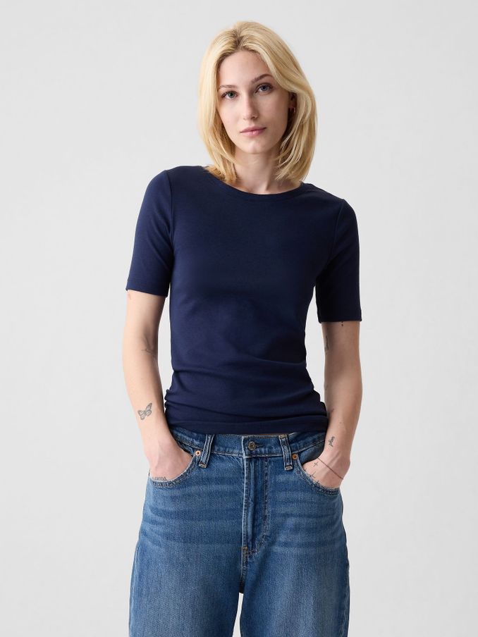 Blue Short Sleeve Modern Cotton-Modal Crew Neck T-Shirt (K43866) | £20