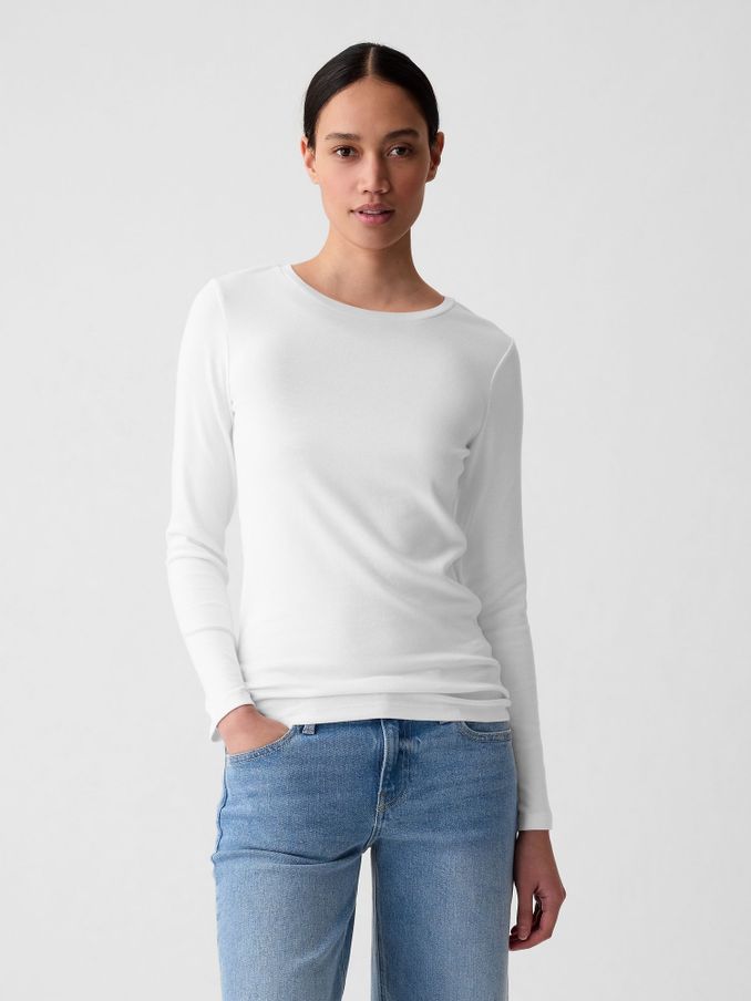 White Long Sleeve Modern Cotton-Modal Crew Neck T-Shirt (K43868) | £25
