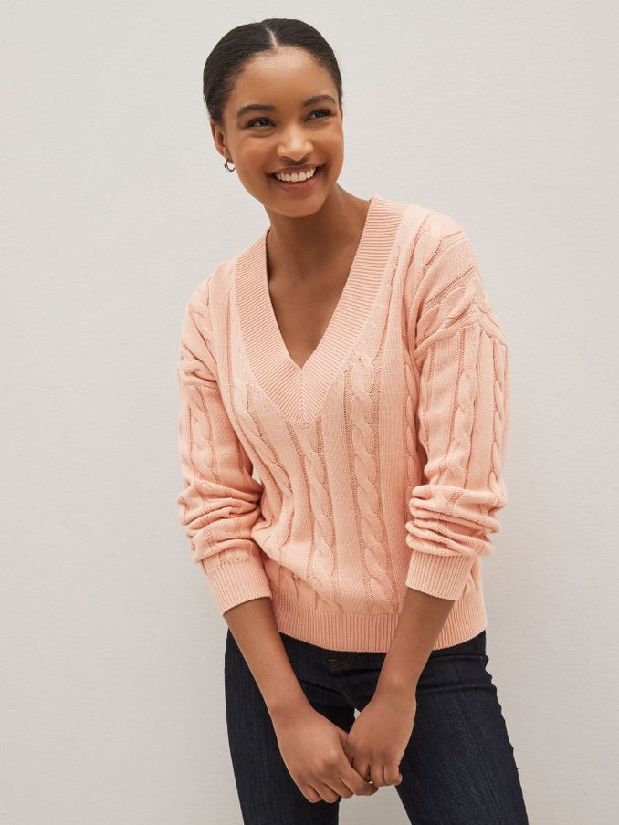 Pink Cable-Knit V-Neck Jumper (K43895) | £26