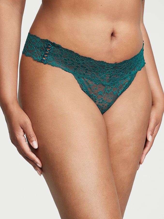 Black Ivy Green Double Side Lace Up Thong Lace Knickers (K43966) | £7