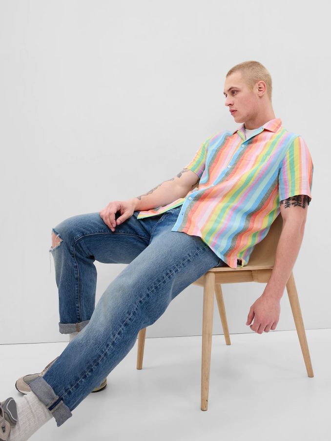 Yellow Linen-Cotton Short Sleeve Shirt (K44823) | £20