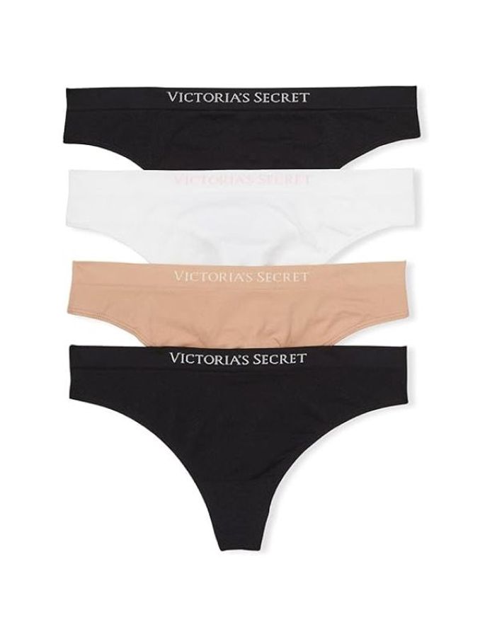 Black/Nude/White Thong Logo 4 Pack Knickers (K45508) | £20