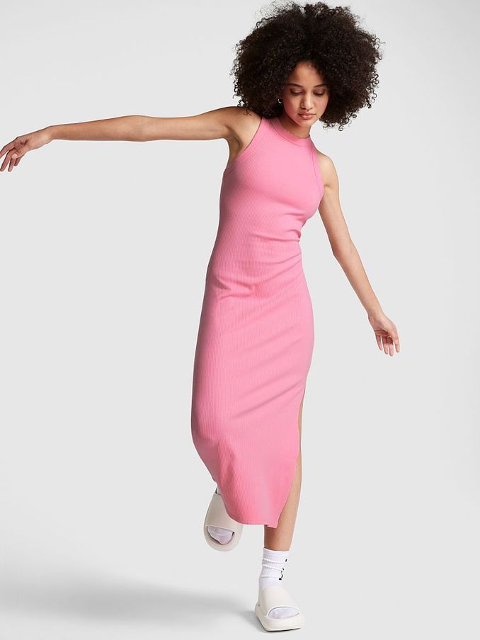 Dreamy Pink Ribbed Midi Dress (K45586) | £13