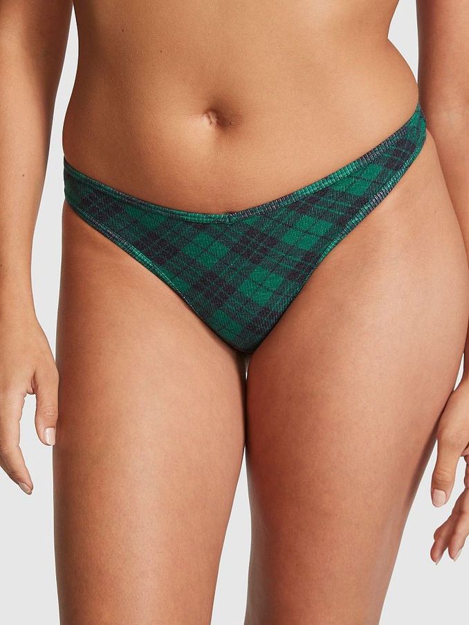 Garnet Green Plaid Rib Cotton Thong Knickers (K45602) | £4