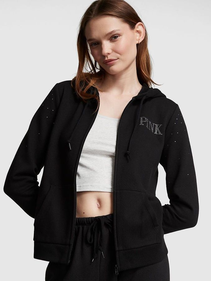 Pure Black Shine Fleece ZipUp Everyday Hoodie (K49721) | £23