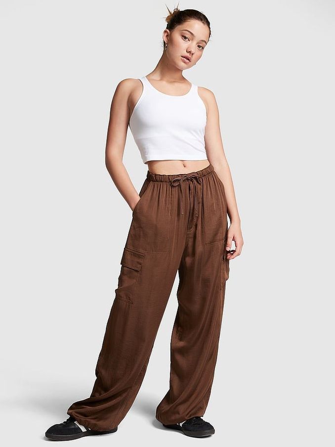 Chocolate Kiss Brown Satin Parachute Trousers (K49807) | £25