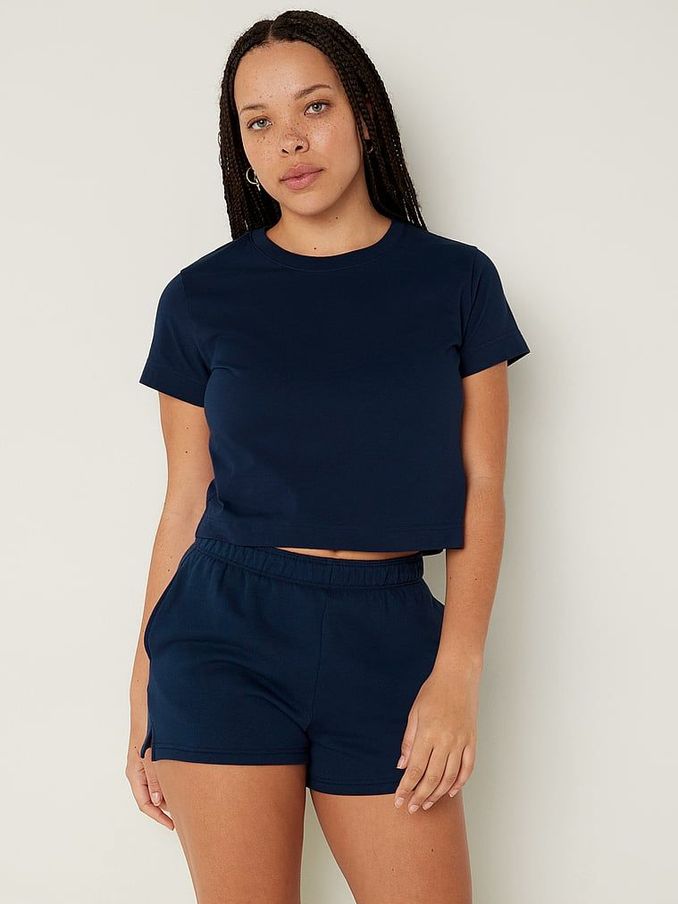 Midnight Navy Blue Short Sleeve Shrunken T-Shirt (K49821) | £10