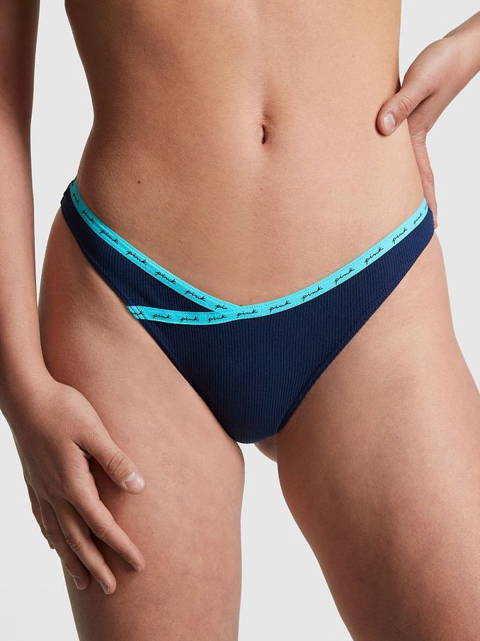 Ensign Blue Logo Rib Logo Cotton Thong Knickers (K51372) | £4
