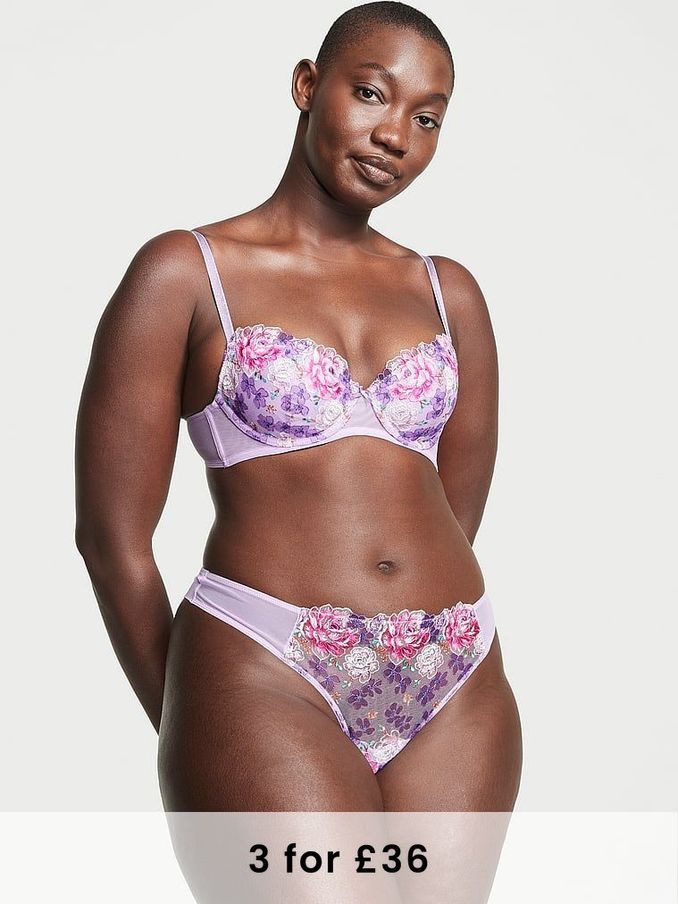 Jasmine Purple Embroidered Thong Knickers (K52508) | £14