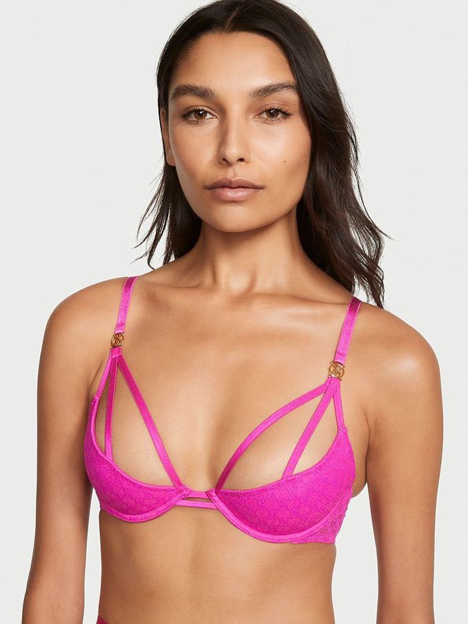 Fuchsia Frenzy Pink Lace Icon Open Cup Demi Bra (K53001) | £18