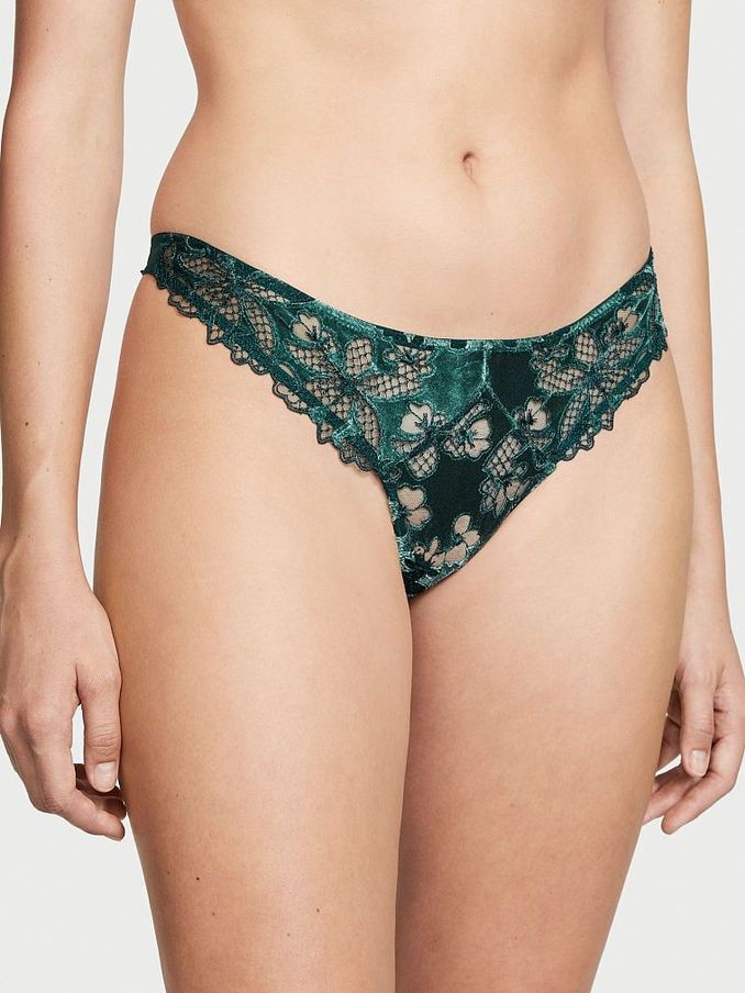 Black Velvet Thong Knickers (K55078) | £17
