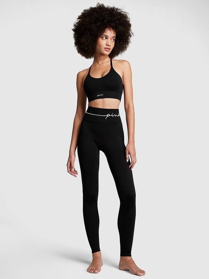 Pure Black Long Logo Legging (K56627) | £18