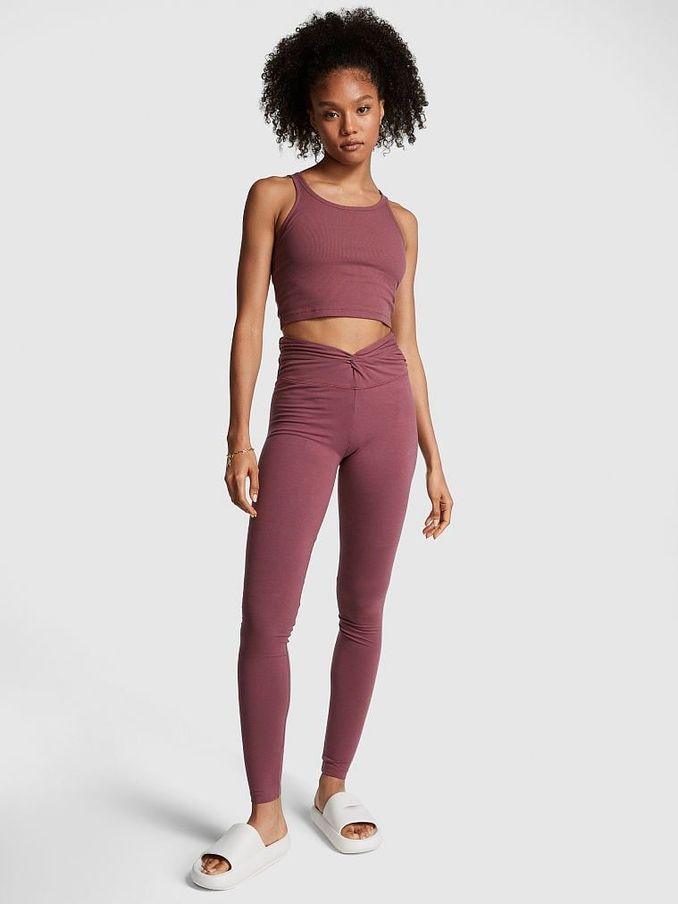 Morning Rose Pink Cotton Twist Waist Full Length Leggings (K56628) | £14