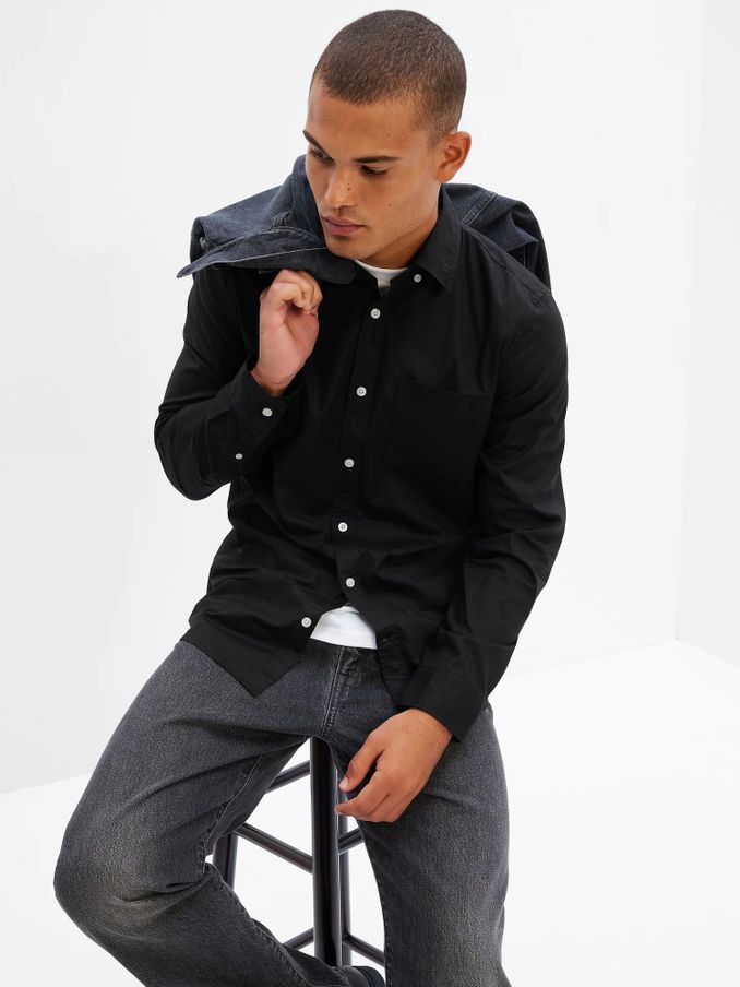 Black Stretch Button-Up Slim Fit Shirt (K56763) | £15