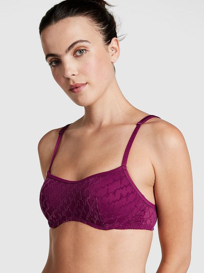 Vivid Magenta Pink Push Up Flocked Mesh Push Up Bralette (K58454) | £12