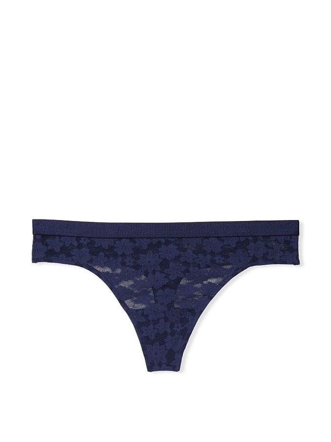 Midnight Navy Blue Tossed Floral Lace Thong (K59461) | £4
