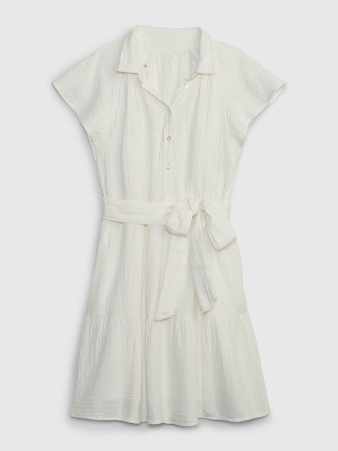 White Crinkle Gauze Flutter Sleeve Mini Shirtdress (K64038) | £10