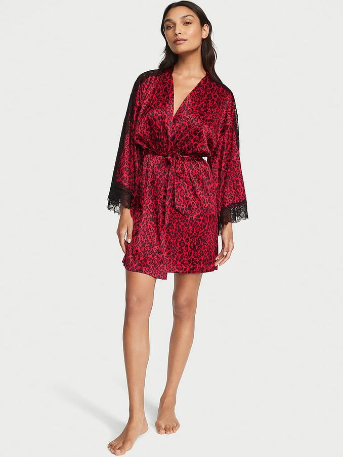Graphic Leopard Nude Lace Inset Robe (K65232) | £37