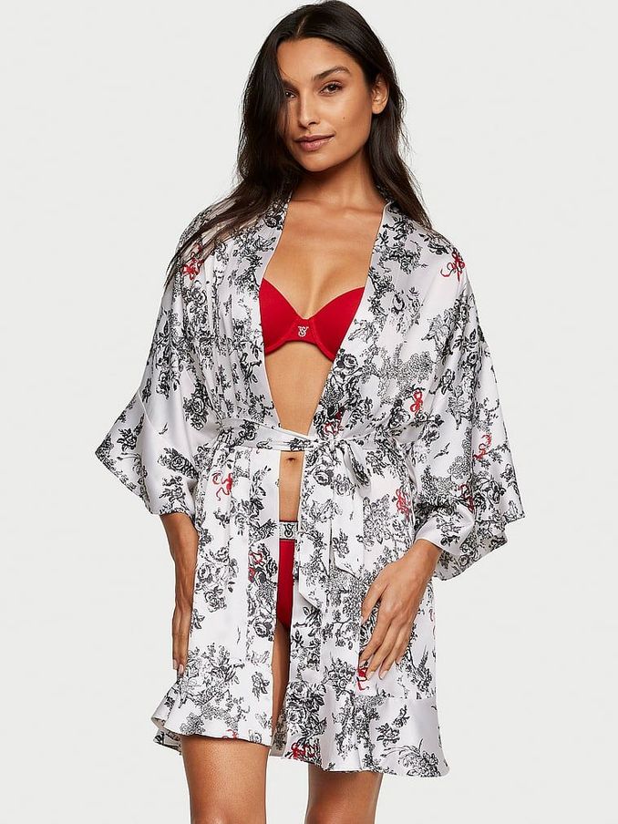 Porcelain Toile White Satin Flounce Satin Robe (K65257) | £29