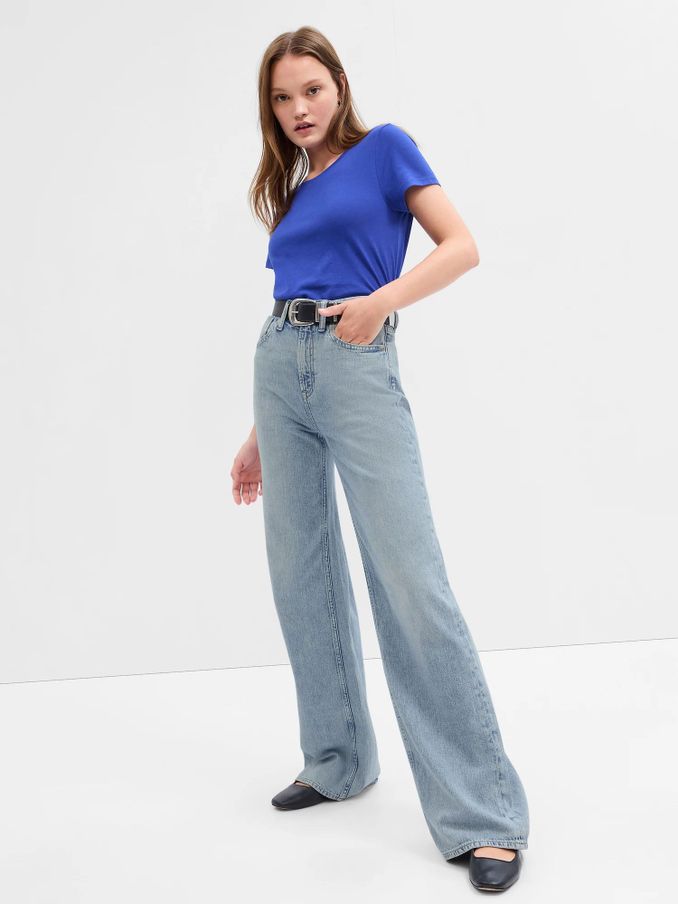 Light Blue High Waisted Wide Leg Jeans (K65540) | £45