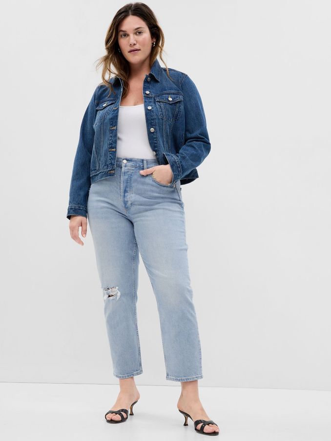 Blue High Waisted Ripped Straight Jeans (K65712) | £26