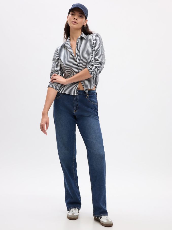 Dark Indigo Blue Dark Indigo High Waisted Straight 90s Loose Jeans (K65898) | £55