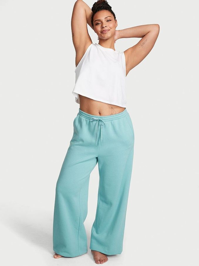 Fountain Blue Fleece Mid Rise Wide Leg Jogger (K66202) | £18