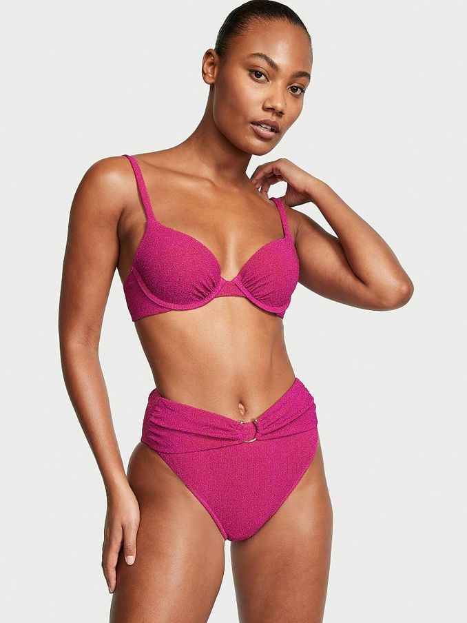 Forever Pink High Waisted Shimmer Swim Bikini Bottom (K67280) | £14