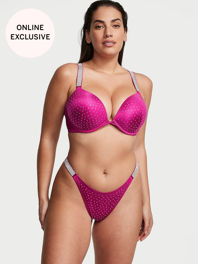 Berry Blush Pink Add 2 Cups Push Up Shine Strap Swim Bikini Top (K67648) | £32