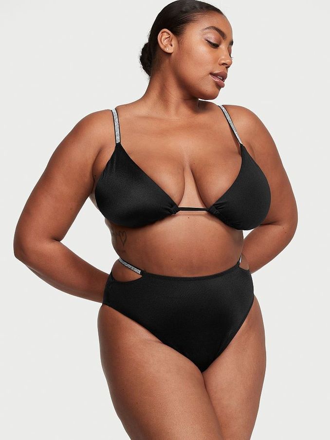 Nero Black High Waisted Shine Strap Swim Bikini Bottom (K67651) | £14