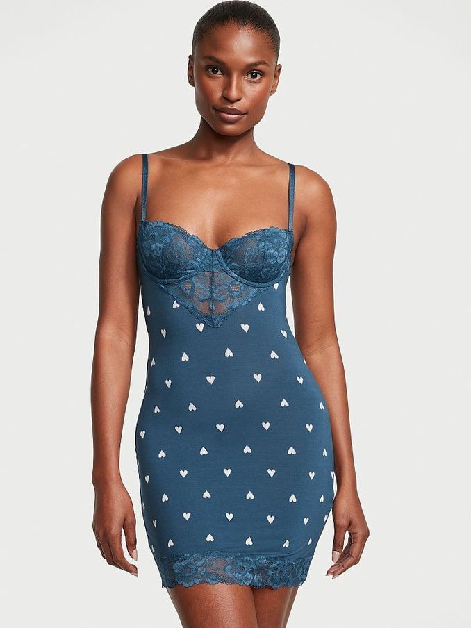 Midnight Sea Navy Blue Heart Modal Lace Mini Slip (K67655) | £24